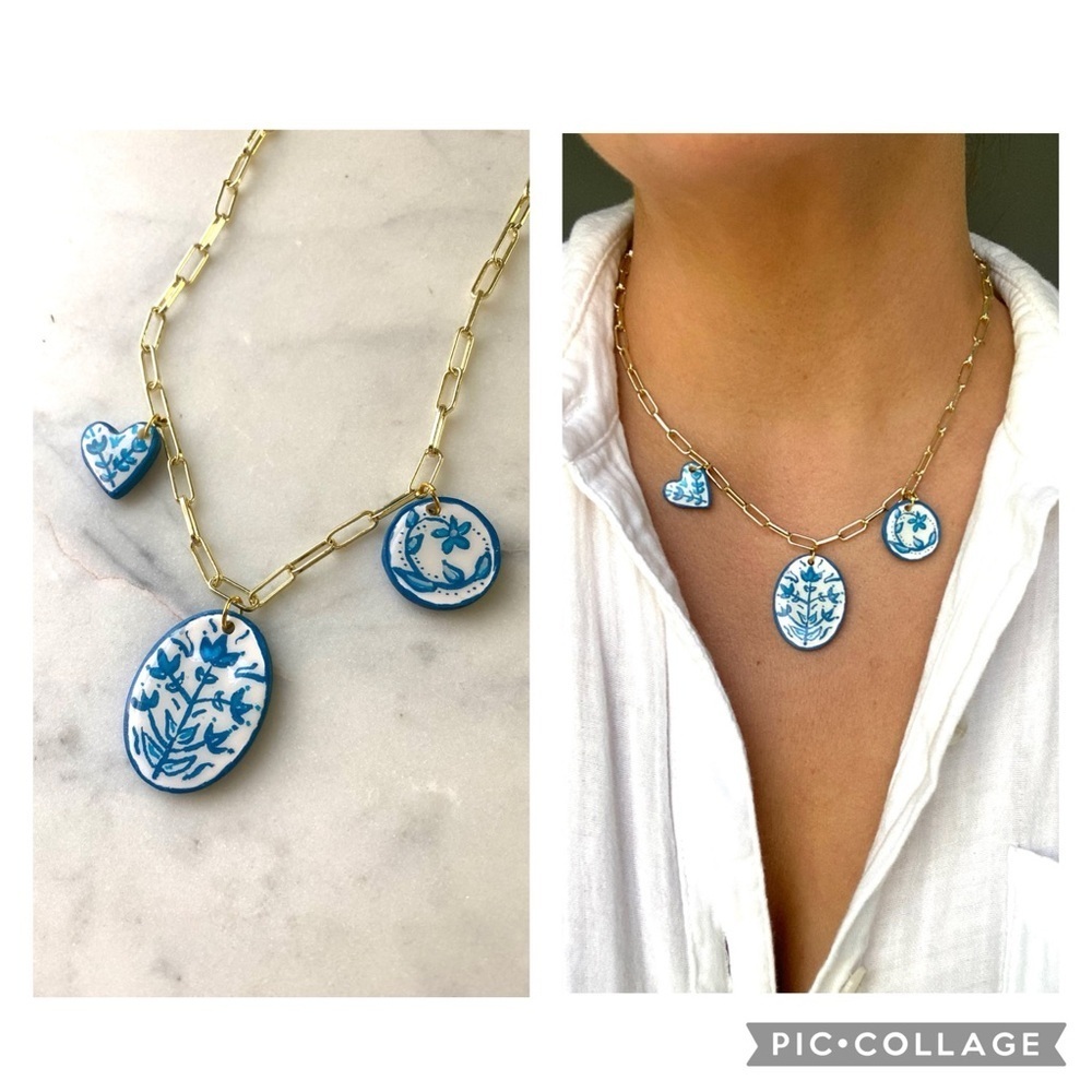 Handmade hand painted polymer clay charm necklace